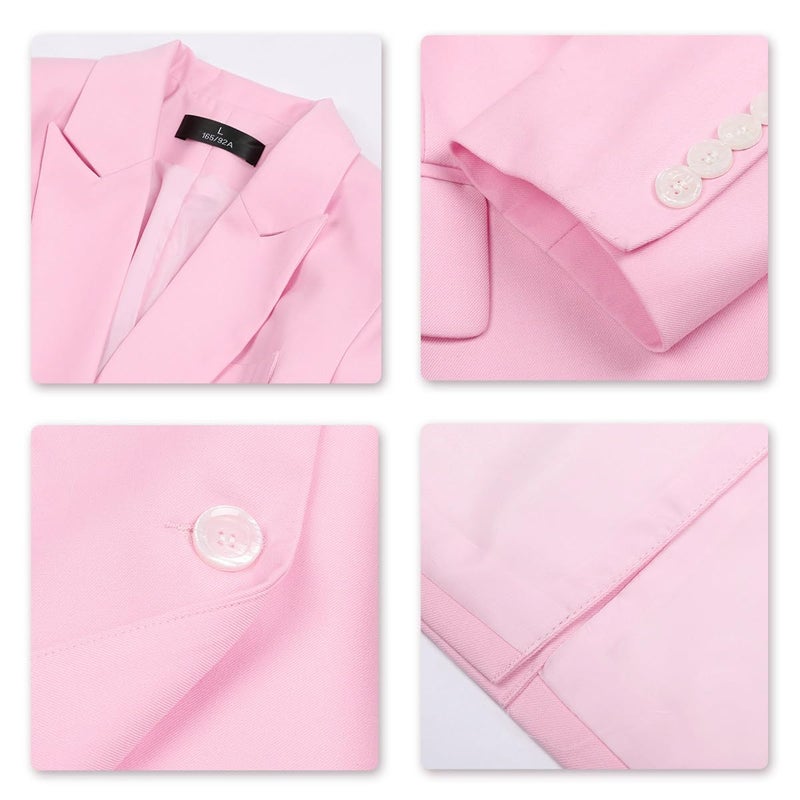 YUNCLOS Women's 2 Piece Office Work Suit Set Two Button Blazer and Pants Baby Pink - Image 4